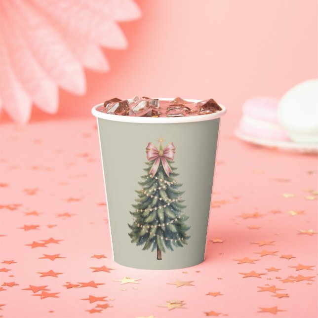 Christmas Tree Bow Coquette Xmas Paper Cups (Insitu)