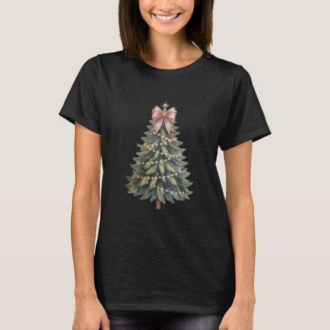 Christmas Tree Bow Coquette Xmas T-Shirt (Front)
