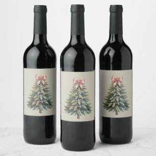 Christmas Tree Bow Coquette Xmas Wine Label