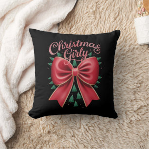 Christmas Tree Bow Girly Aesthetic Holiday Xmas  Cushion