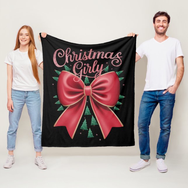 Christmas Tree Bow Girly Aesthetic Holiday Xmas  Fleece Blanket (In Situ)