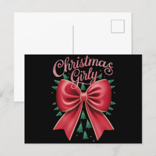 Christmas Tree Bow Girly Aesthetic Holiday Xmas Postcard