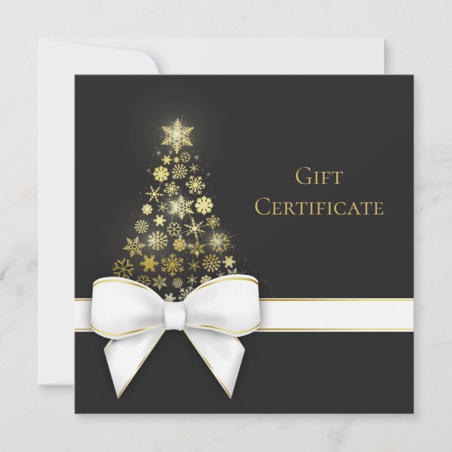Christmas Tree Bow Snowflakes Black Grey Gift Card (Front)