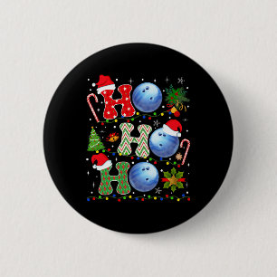 Christmas Tree Bowling Ho Ho Ho Santa Lights Xmas 6 Cm Round Badge