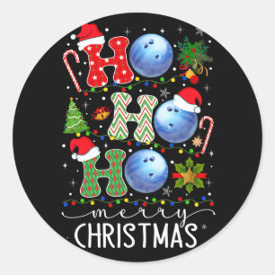 Christmas Tree Bowling Ho Ho Ho Santa Lights Xmas Classic Round Sticker
