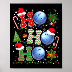 Christmas Tree Bowling Ho Ho Ho Santa Lights Xmas Poster