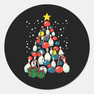 Christmas Tree Bowling Xmas Bowler Player Men Wome Classic Round Sticker