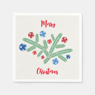 Christmas tree branch with snowflake decorations napkin