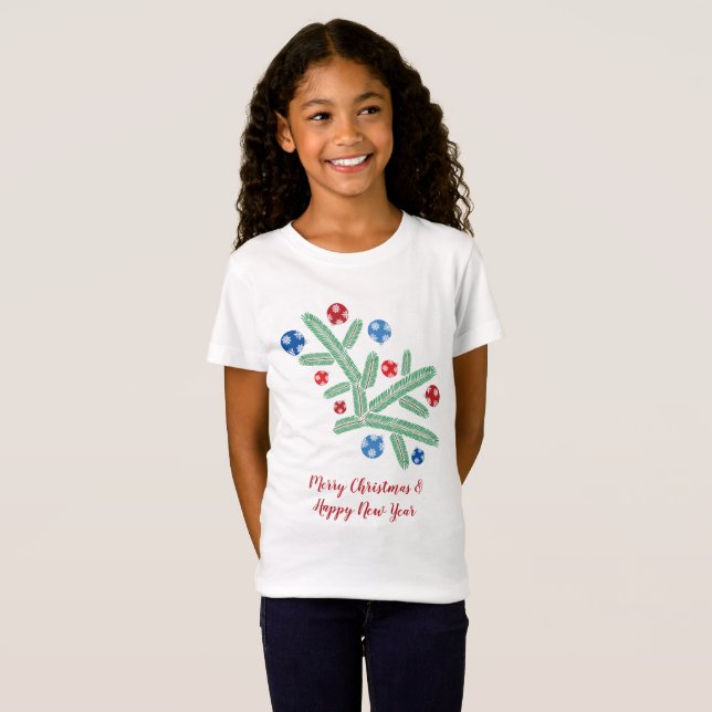 Christmas tree branch with snowflake decorations T-Shirt (Front Full)