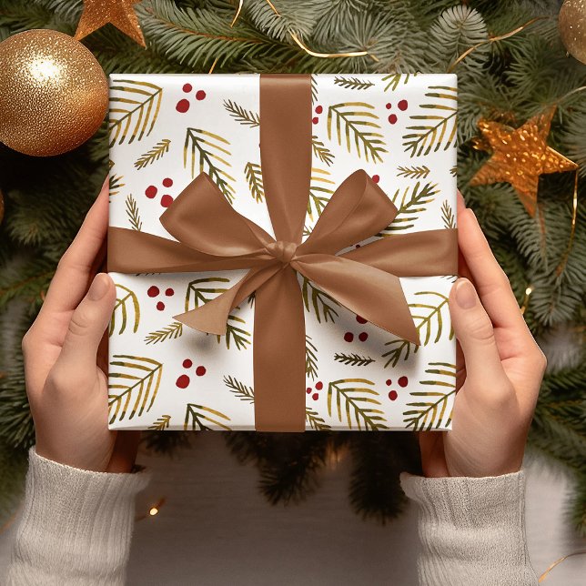 Christmas tree branches and berries - amber wrapping paper sheet (Creator Uploaded)