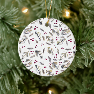 Christmas tree branches and berries - burgundy ceramic tree decoration