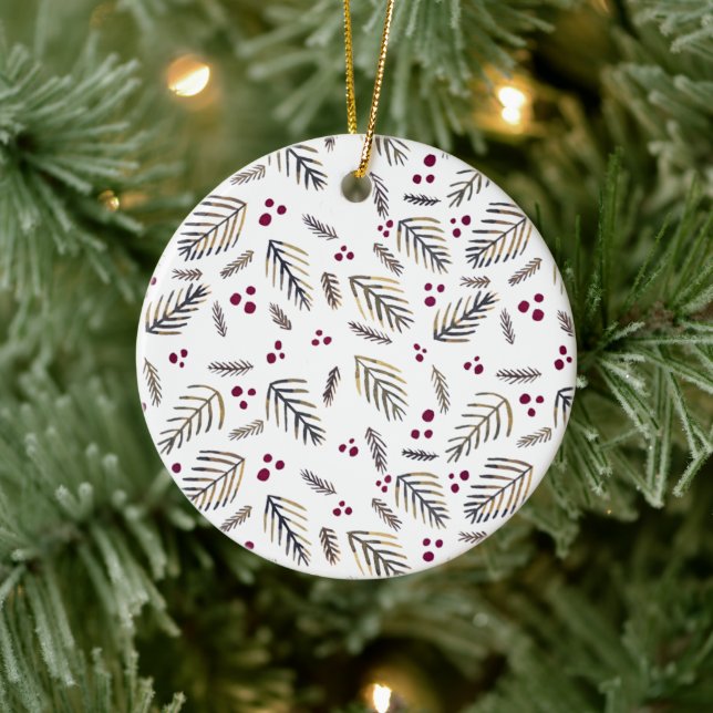 Christmas tree branches and berries - burgundy ceramic tree decoration (Tree)