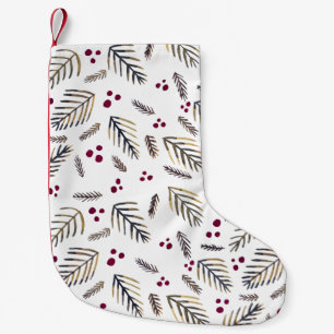 Christmas tree branches and berries - burgundy small christmas stocking