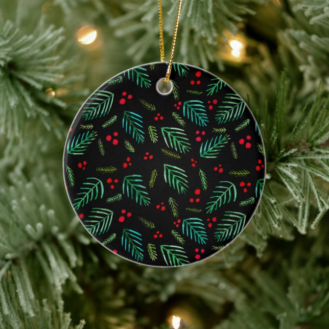 Christmas tree branches and berries - dark ceramic tree decoration (Tree)