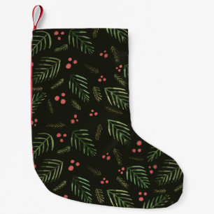 Christmas tree branches and berries - dark green small christmas stocking