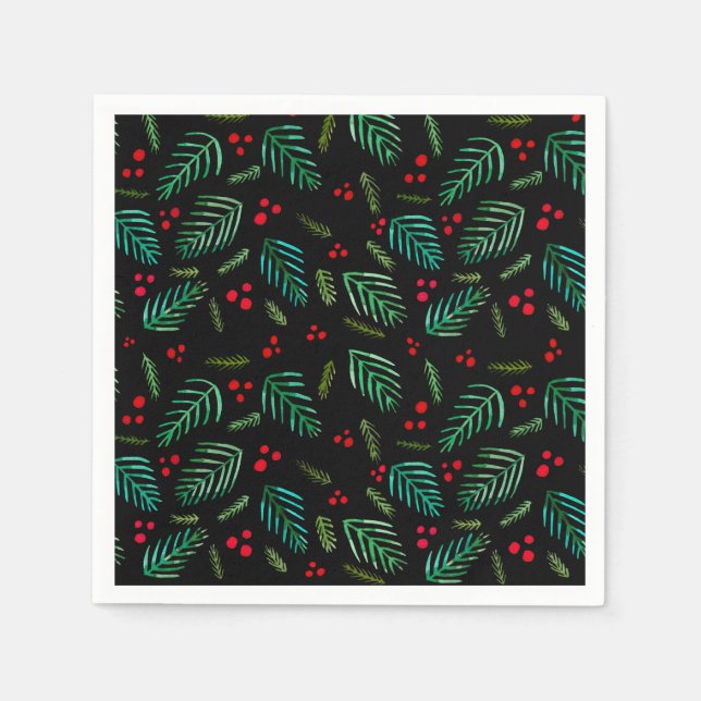 Christmas tree branches and berries - dark napkin (Front)