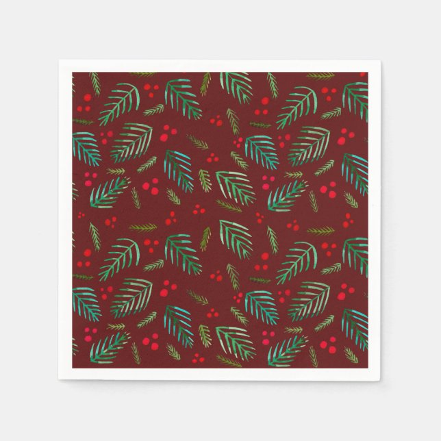 Christmas tree branches and berries - red & green napkin (Front)