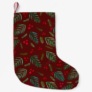Christmas tree branches and berries - red & green small christmas stocking