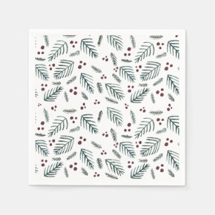 Christmas tree branches and berries - teal napkin
