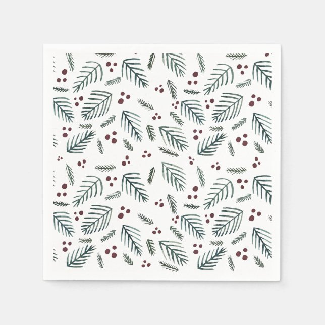 Christmas tree branches and berries - teal napkin (Front)