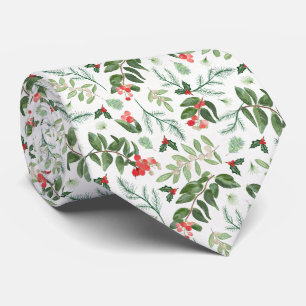 Christmas Tree Branches and Berries Tie