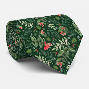 Christmas Tree Branches and Berries Tie