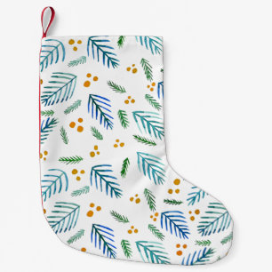 Christmas tree branches and berries - turquoise small christmas stocking