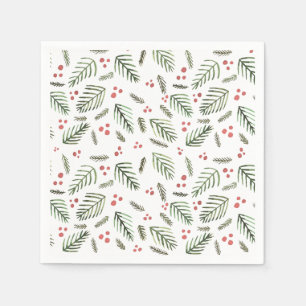 Christmas tree branches and berries - vintage napkin