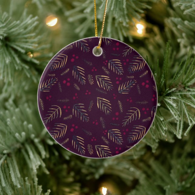 Christmas tree branches and berries - wine red ceramic tree decoration (Tree)