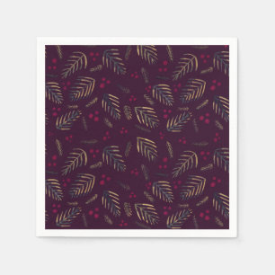 Christmas tree branches and berries - wine red napkin