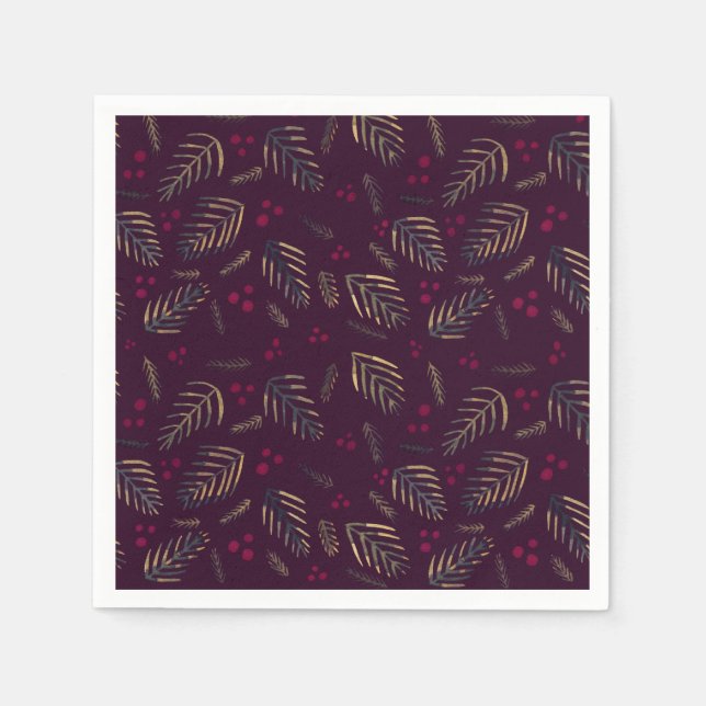 Christmas tree branches and berries - wine red napkin (Front)