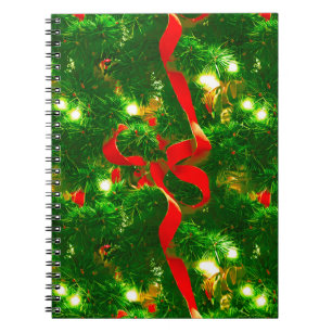 Christmas Tree Branches and Red Ribbons Notebook