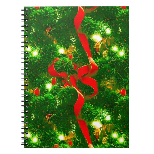 Christmas Tree Branches and Red Ribbons Notebook (Front)