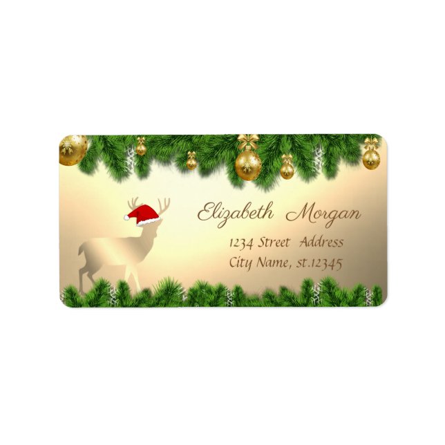 Christmas Tree Branches ,Deer Santa Hat Label (Front)