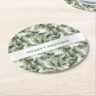 Christmas Tree Branches Round Paper Coaster