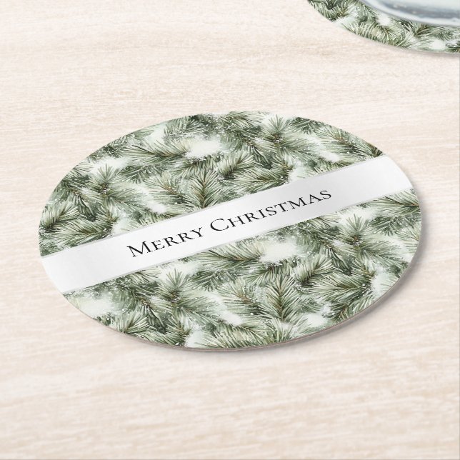 Christmas Tree Branches Round Paper Coaster (Angled)