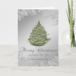 Christmas Tree,Branches,Silver,Stars Holiday Card