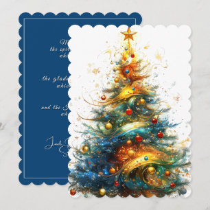 Christmas Tree Bright Colours Gold Star Holiday Card