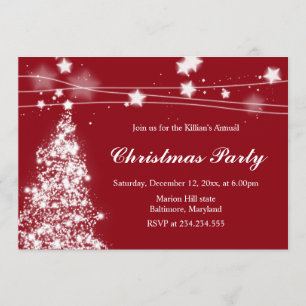 Christmas Tree Bright Stars Christmas Party Maroon Invitation