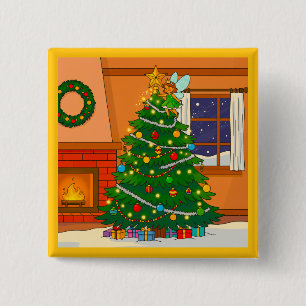 CHRISTMAS TREE BRITE CARTOON COLORS 15 CM SQUARE BADGE