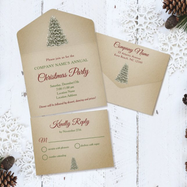 Christmas Tree Brown Kraft Company Holiday Party All In One Invitation (Creator Uploaded)