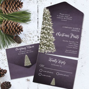Christmas Tree Brown Navy Company Holiday Party All In One Invitation