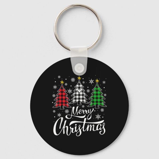 Christmas Tree Buffalo Plaid Red White Green Xmas  Key Ring (Front)