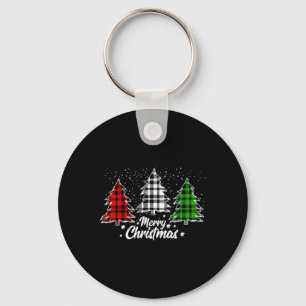 Christmas Tree Buffalo Plaid Red White Green Xmas Key Ring