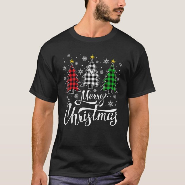 Christmas Tree Buffalo Plaid Red White Green Xmas  T-Shirt (Front)