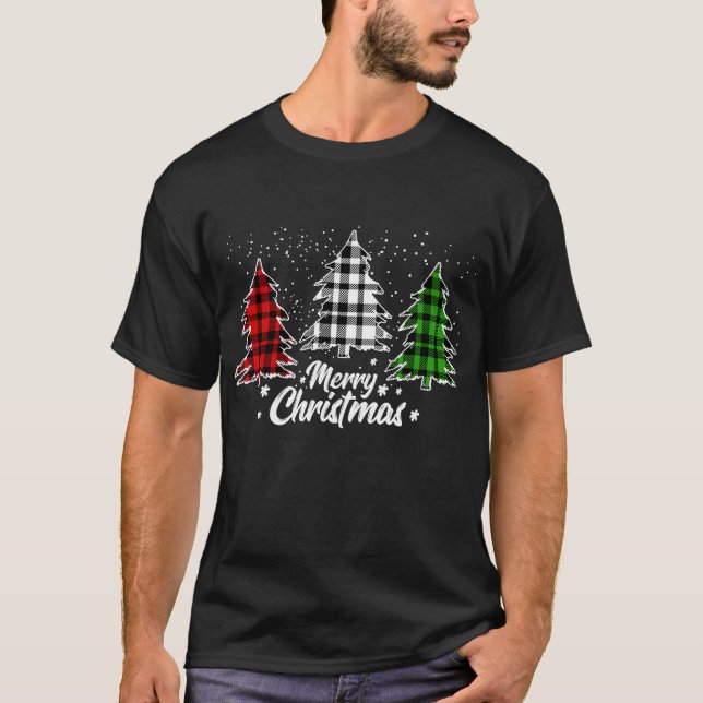 Christmas Tree Buffalo Plaid Red White Green Xmas  T-Shirt (Front)