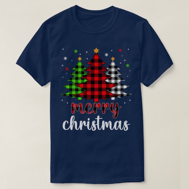 Christmas Tree Buffalo Plaid Red White Green Xmas  T-Shirt (Design Front)