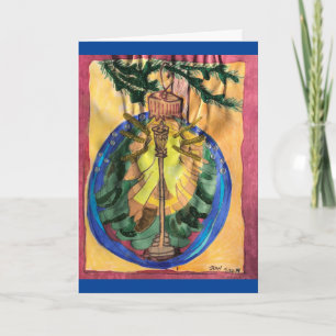 Christmas Tree Bulb White Lamplight & Evergreen Tr Card