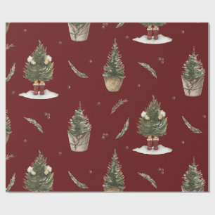 Christmas Tree Burgundy Funny Wrapping Paper