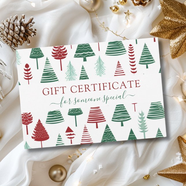 CHRISTMAS TREE BUSINESS CERTIFICATE gift for you (Modern, Christmas Trees Pattern, Salon, Business, Gift Certificate.)